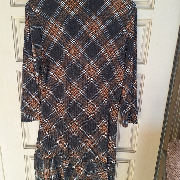 VTG Adrienne Vittadini Dress SzL  Ribbed Knit Lt Weight Plaid Drop Waist Logo - Picture 7 of 10
